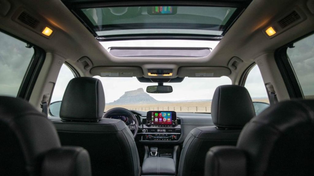 Looking forward from the rear seats inside the 2022 Nissan Pathfinder in Port St. Lucie, FL