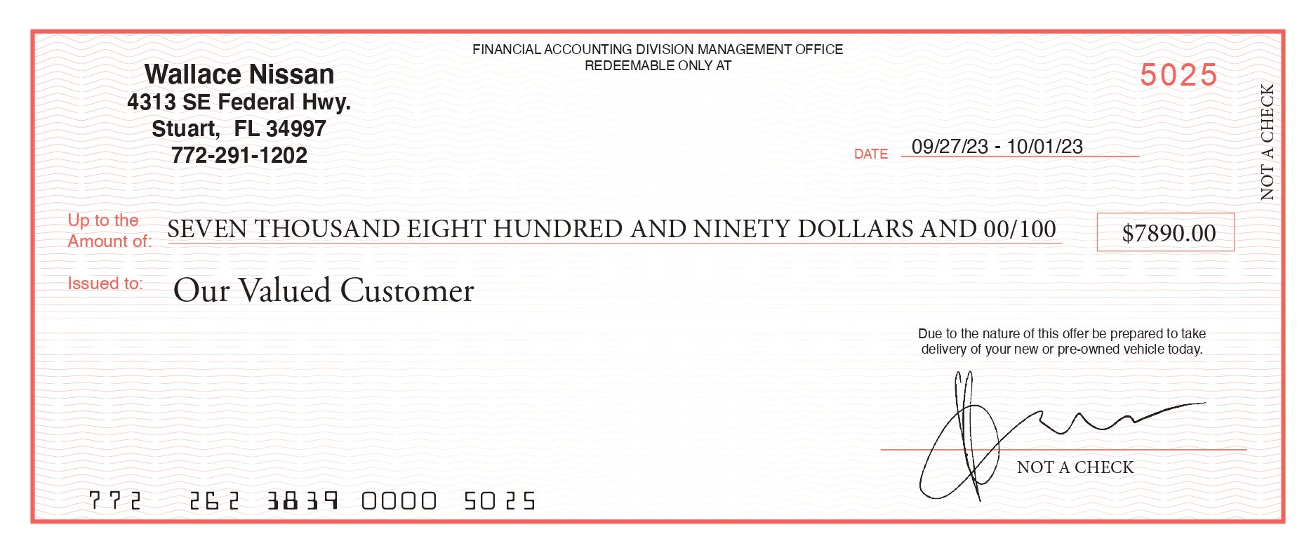 Redeemable at Wallace Nissan